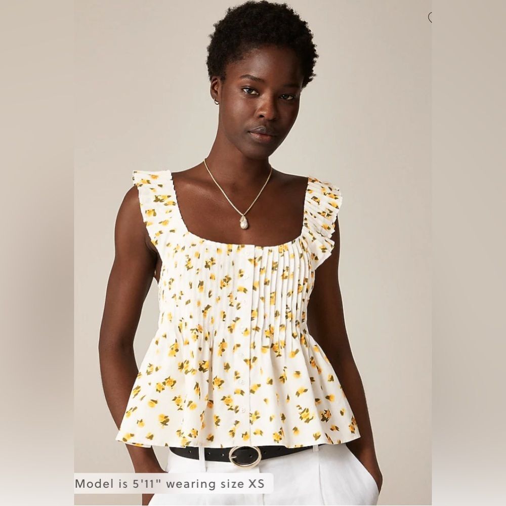 J.Crew Pintuck peplum top in budding rose print XS